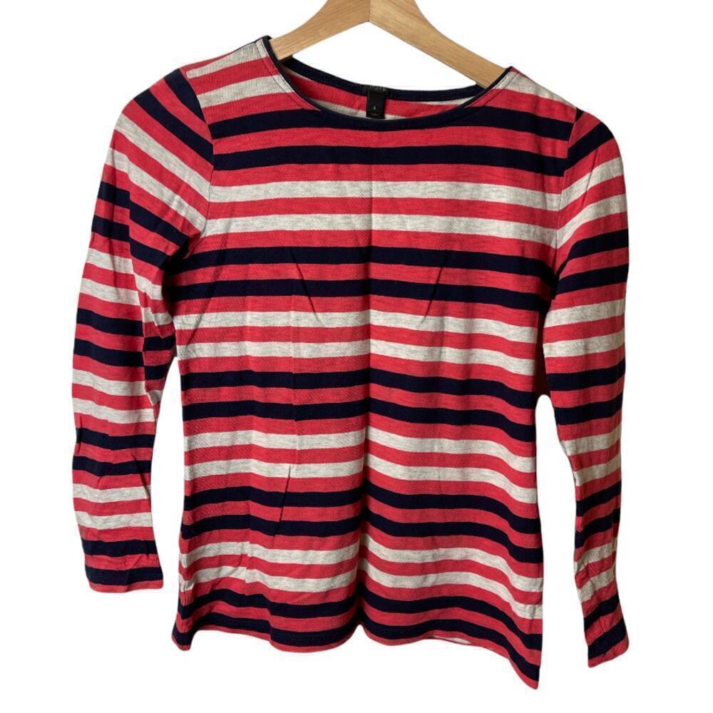 J. Crew Orange Navy Stripe  3/4 Sleeve Shirt Top Women's Size S